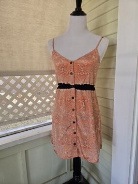 Urban Outfitters Orange Paisley Button-Front Mini Dress